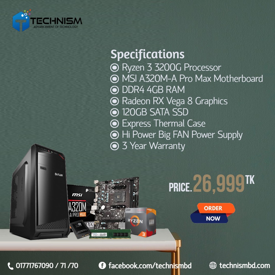 TECHNISM Ryzen 3 3200G 4GB RAM 120GB SSD Desktop PC
